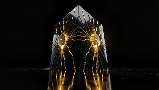 Obsidian data core pulsing in pitch black studio