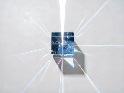 Glass prism refracts light into data visualization