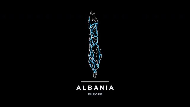 Albania Country Line Map Self Drawing Animated Overlay, Alpha 4K