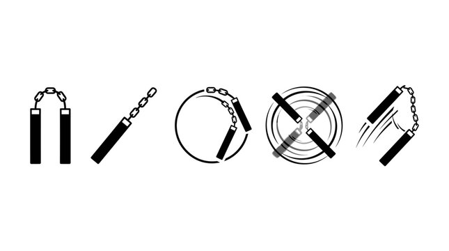 Set of nunchaku weapon icons in different positions