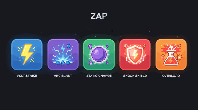 Set of Colorful Gaming Ability Icons for RPG Games