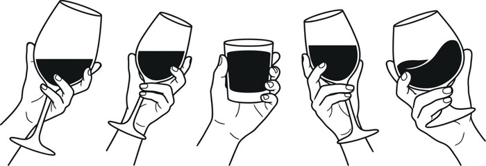 Illustration of different glasses being held to showcase a variety of drink presentations © eiparoy