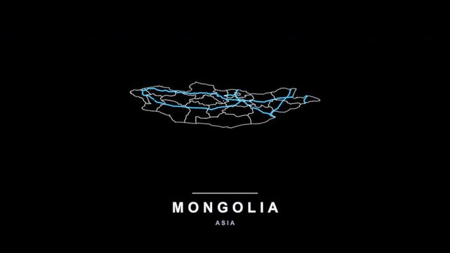 Mongolia Country Line Map Self Drawing Animated Overlay, Alpha 4K