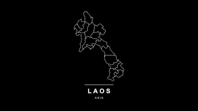 Laos Country Line Map Self Drawing Animated Overlay, Alpha 4K