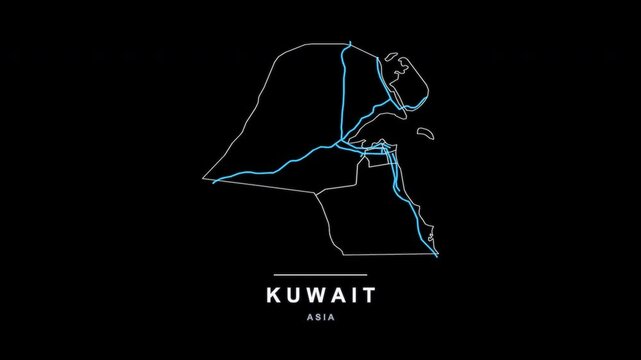 Kuwait Country Line Map Self Drawing Animated Overlay, Alpha 4K