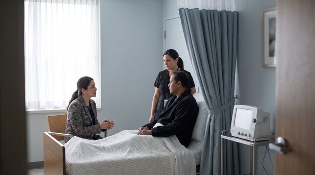 Medical interpreter joins an inpatient bedside conversation