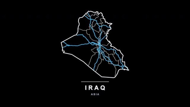 Iraq Country Line Map Self Drawing Animated Overlay, Alpha 4K