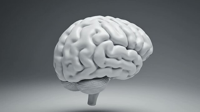 White anatomical human brain model floating in space