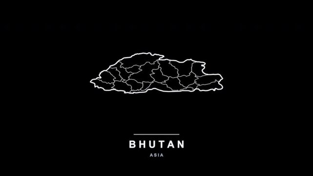 Bhutan Country Line Map Self Drawing Animated Overlay, Alpha 4K