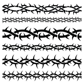 Barbed Wire Borders Collection Vector &ndash; Black Thorn Wire Divider Set Isolated on White Background