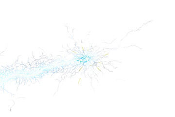 Fototapeta premium Electrical discharge showing blue white lightning bolt energy spark effect on transparent background