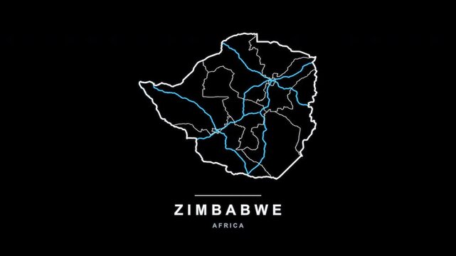 Zimbabwe Country Line Map Self Drawing Animated Overlay, Alpha 4K