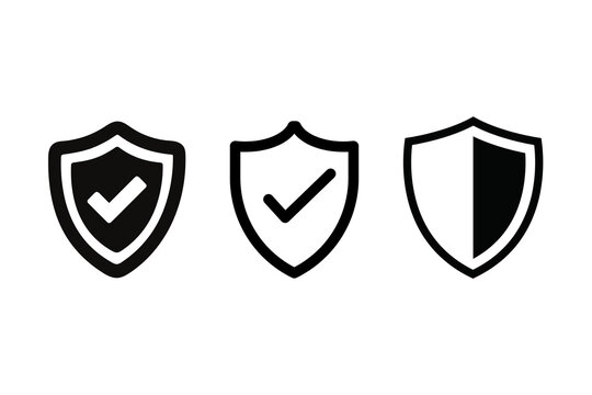 Shield Icons: A trio of minimalist shield icons symbolizing protection, security, and validation. The first two display checkmarks within their crests, indicating approval and safety.