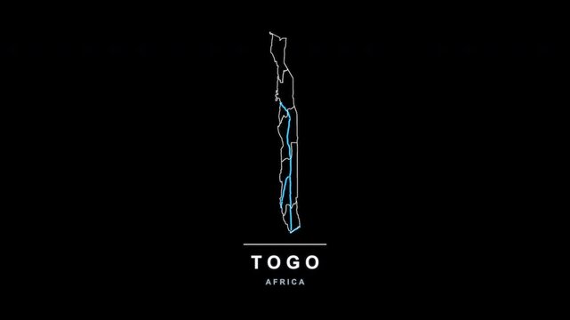 Togo Country Line Map Self Drawing Animated Overlay, Alpha 4K