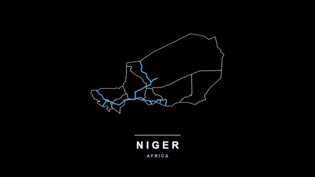 Niger Country Line Map Self Drawing Animated Overlay, Alpha 4K