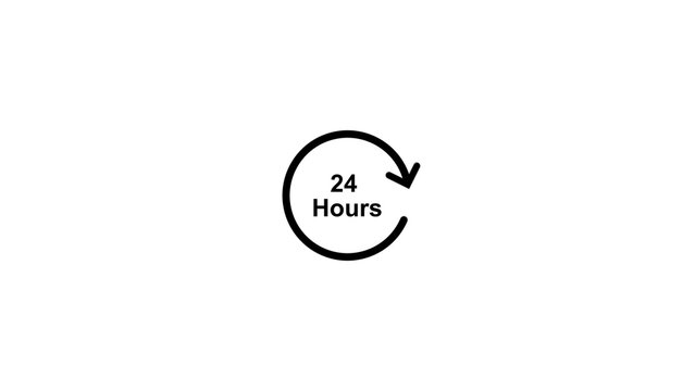 Circular clock icon with text against a white background representing a twenty four hour cycle