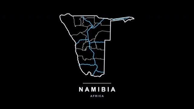 Namibia Country Line Map Self Drawing Animated Overlay, Alpha 4K