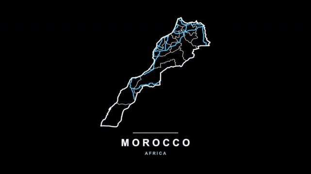 Morocco Country Line Map Self Drawing Animated Overlay, Alpha 4K