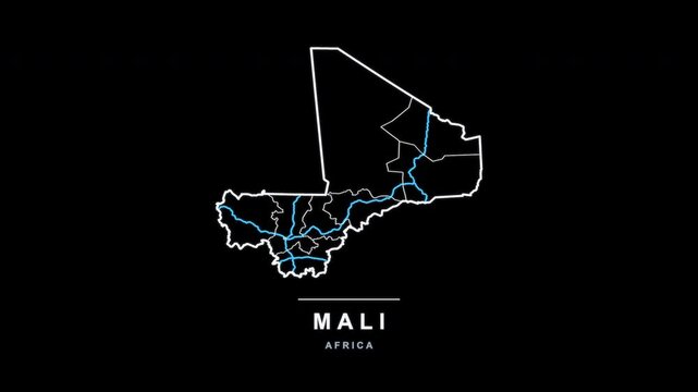 Mali Country Line Map Self Drawing Animated Overlay, Alpha 4K