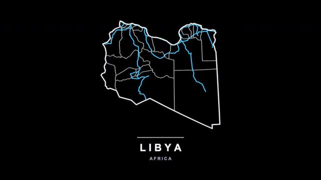Libya Country Line Map Self Drawing Animated Overlay, Alpha 4K