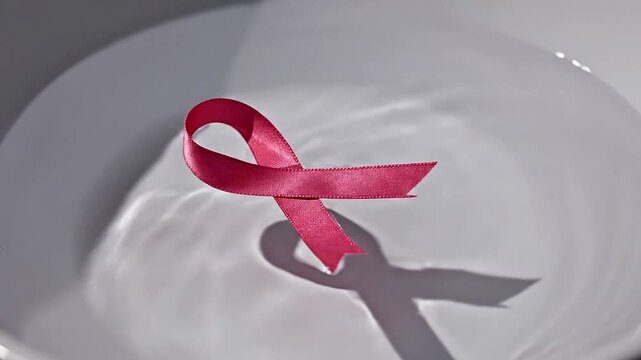 Floating Pink Ribbon in Water Ripple Concept Symbolizing Awareness and Support for Health Campaigns and Charity Events