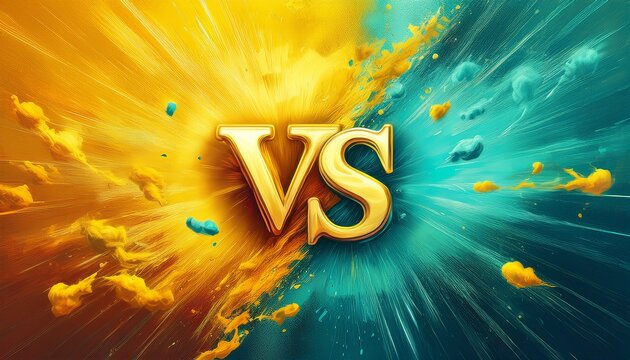 duel conflict versus vs banner in yellow and turquoise