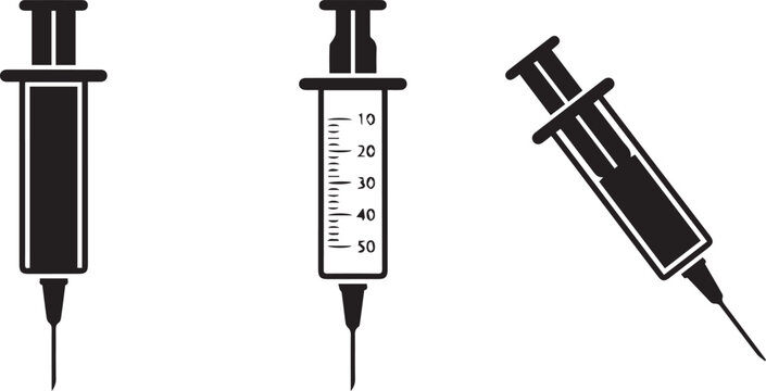 Medical syringes with needles for injections and vaccinations. Sterile disposable hypodermic needles in different sizes for healthcare procedures.
