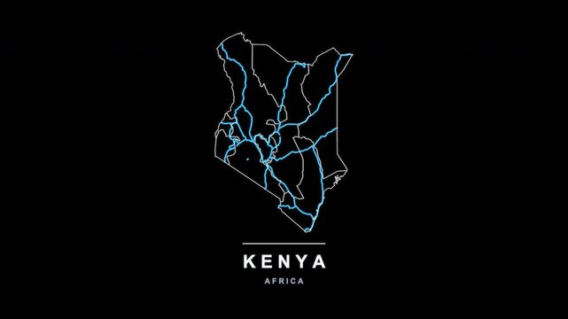 Kenya Country Line Map Self Drawing Animated Overlay, Alpha 4K