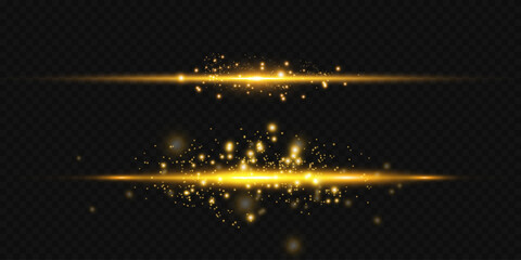 Golden Light Streaks and Particles: A striking visual with two horizontal golden light streaks accompanied by shimmering golden particles scattered against a dark, transparent background. © Salman