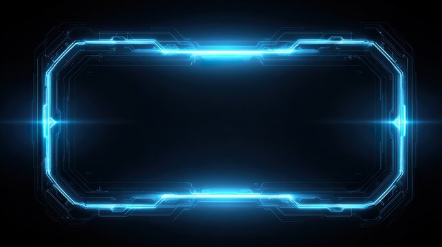 Futuristic technological frame with blue backlight on a black background.