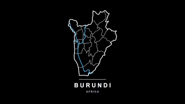 Burundi Country Line Map Self Drawing Animated Overlay, Alpha 4K