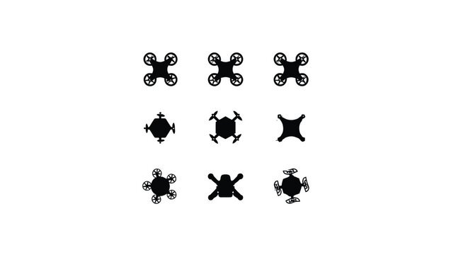 Vector illustration of collection of various drone silhouettes