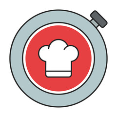 Fototapeta premium Minimalist icon of a vintage kitchen timer with a chef hat silhouette centered in a clean flat design cooking concept