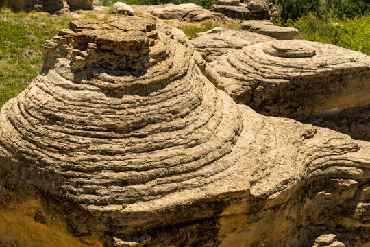 Canada, Alberta, Milk River.  Overhead view of sandstone rock formation in Writing on Stone Provincial Park.