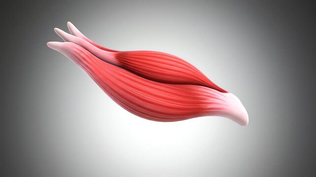 Anatomical rendering of a red muscle on a gradient grey background