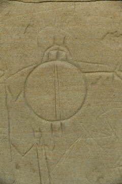 Canada, Alberta, Milk River.  Writing on Stone Provincial Park.  Petroglyph depicting shield bearing warrior