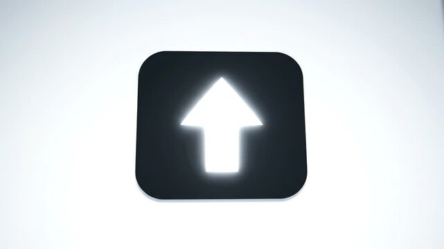 Arrow-shaped icon inside black rounded square, glowing brightly upward direction