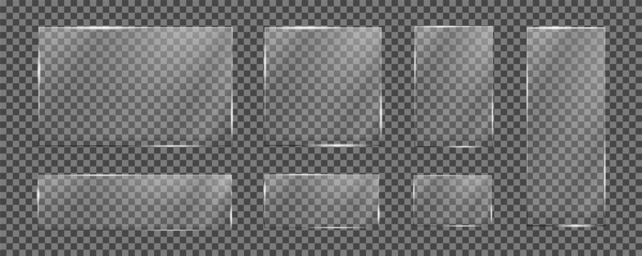Glass Rectangles Collection: A collection of various clear glass rectangles of different sizes and orientations, presented on a transparent grid background.