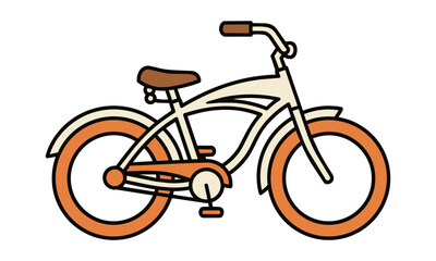 Fototapeta premium Minimalist vintage cruiser bicycle icon with orange accents and black monoline outlines on white background. Leisure and transportation concept