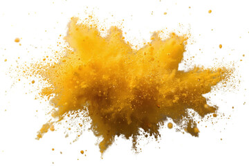 Obraz premium Yellow powder exploding, scattering dust particles and holi colors creating an abstract cloud with a transparent background