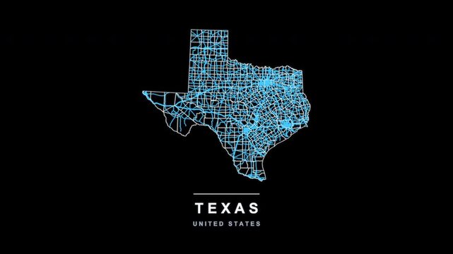 Texas State Line Map Self Drawing Animated Overlay, Alpha 4K