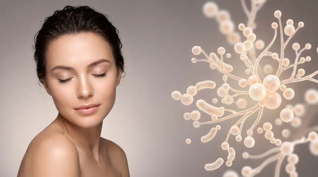 Woman closed eye face beauty portrait white pearl cluster skin care jewelry background image sample