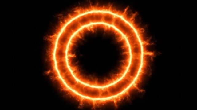 Abstract glowing ring with intense orange fire effects radiating outward against a dark space background.