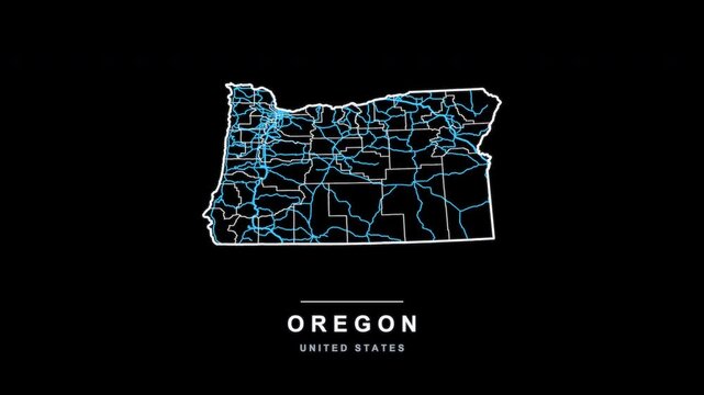 Oregon State Line Map Self Drawing Animated Overlay, Alpha 4K