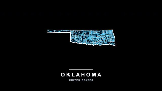 Oklahoma State Line Map Self Drawing Animated Overlay, Alpha 4K