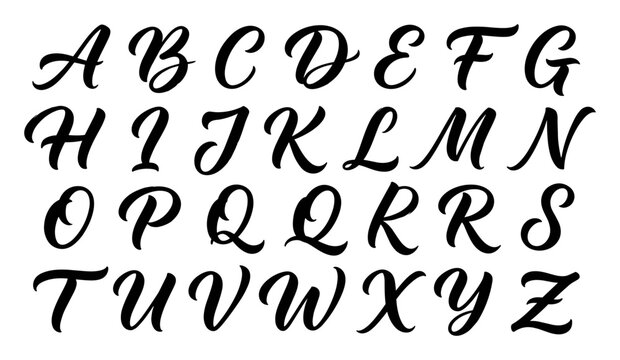 Elegant cursive uppercase alphabet letters set in black on transparent background