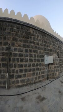 Historic stone architecture of Masjid al-Suqya, also known as Masjid al-Sakia, in Madinah.