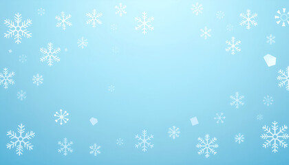 Fototapeta premium White snowflakes falling on a light blue winter background for holidays