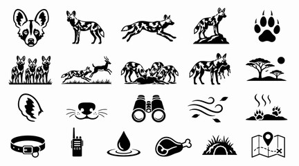 Fototapeta premium Black and white icons of animals and nature symbols.