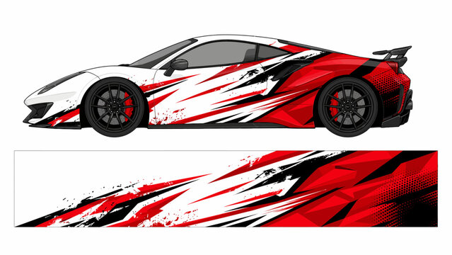 Red and black brush stroke car livery design template.